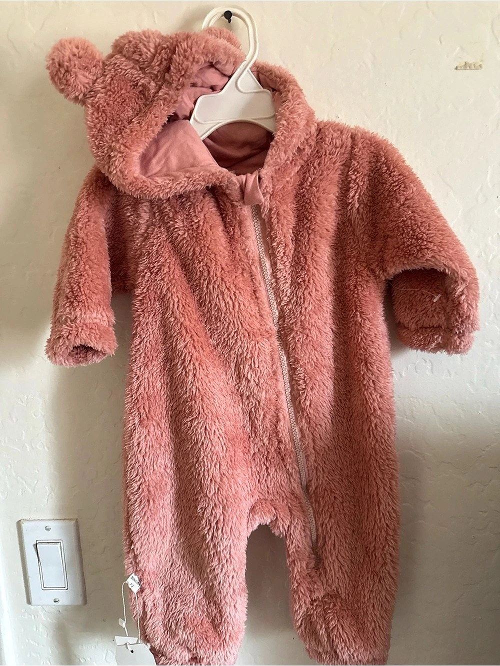 YOUZAITAI Baby Bear Hooded Fleece Romper Pink